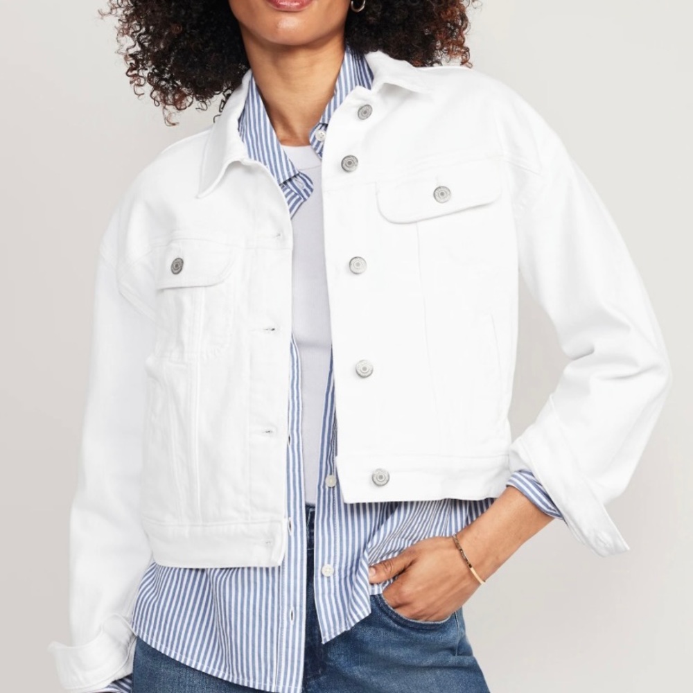 Cropped White-Wash Jean Jacket for Women